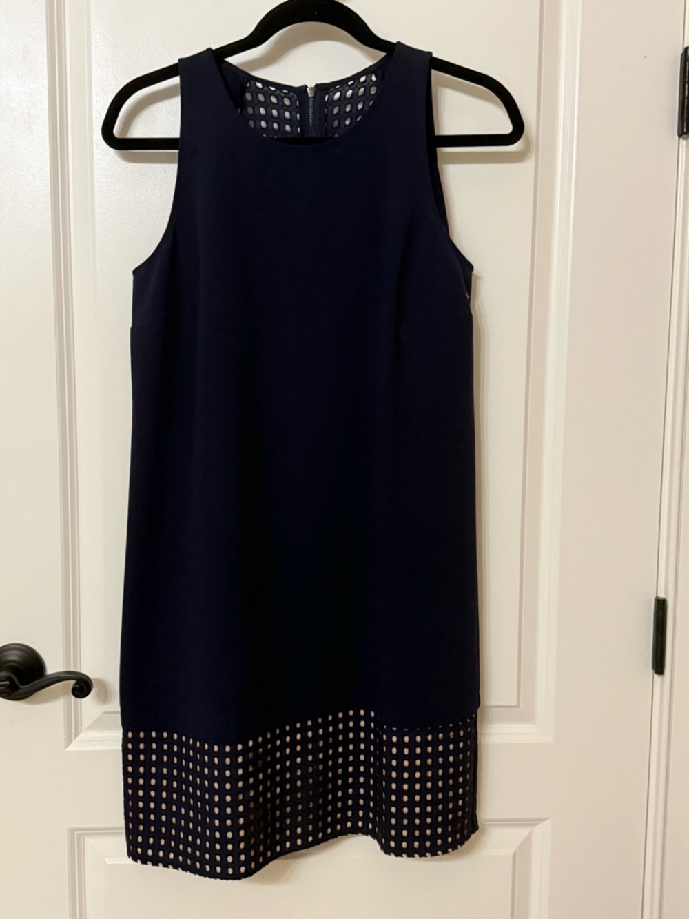 LOFT Navy Sleeveless Shift Dress with Eyelet Hem.  10P